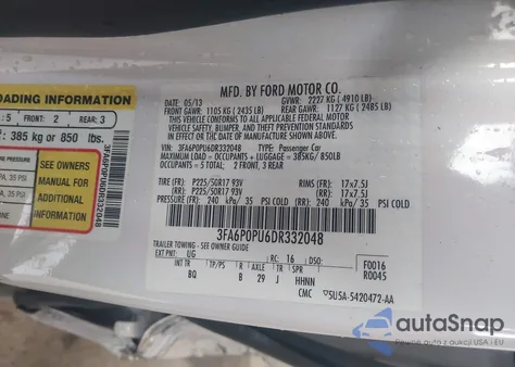 2013 Ford Fusion Energi Se Luxury from USA, damaged, VIN 3FA6P0PU6DR332048